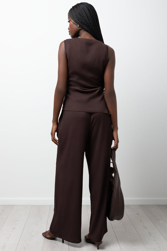 Crinkle Pull On Pants Chocolate (2)