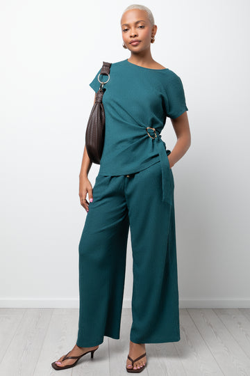 Crinkle Knit Pull On Pants Teal