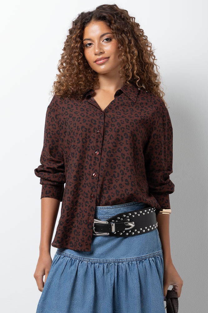Leopard Long Sleeve Shirt Brown