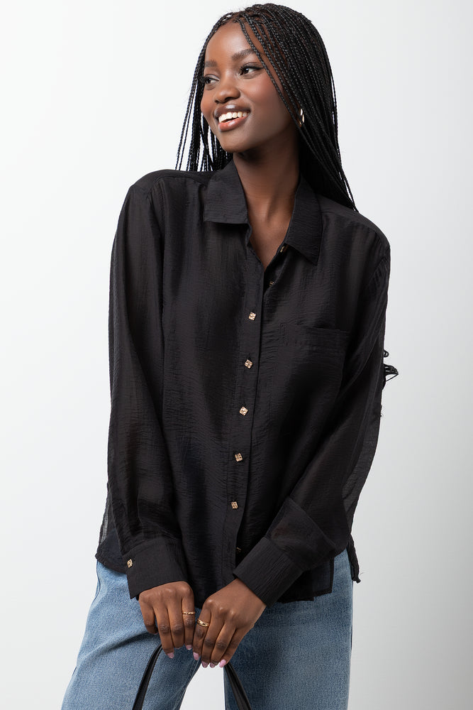 Long Sleeve Sheer Shirt Black