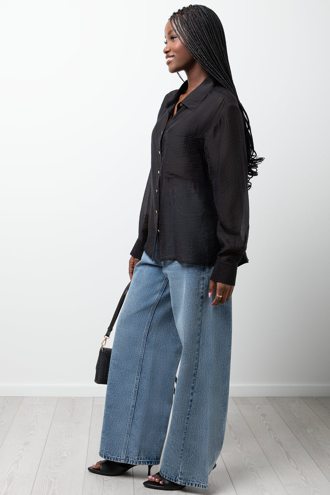 Long Sleeve Sheer Shirt Black