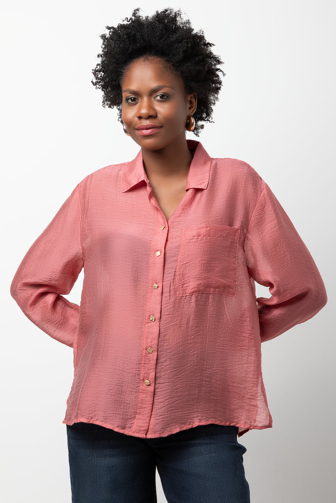 Sheer Long Sleeve Shirt Pink