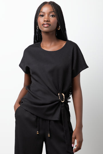 Short Sleeve Knit Top Black