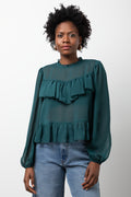 Chiffon Frill Blouse Forest Green