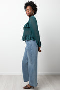 Chiffon Frill Blouse Forest Green (1)