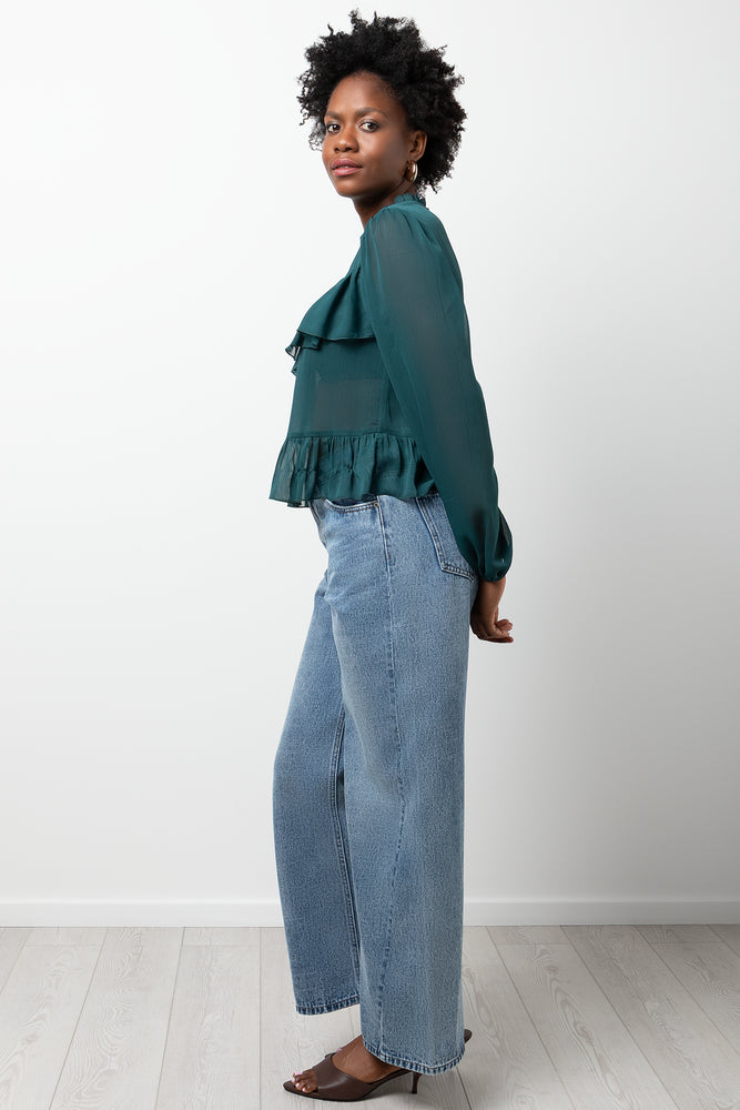 Chiffon Frill Blouse Forest Green (1)