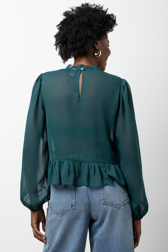 Chiffon Frill Blouse Forest Green (2)