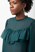 Chiffon Frill Blouse Forest Green (3)