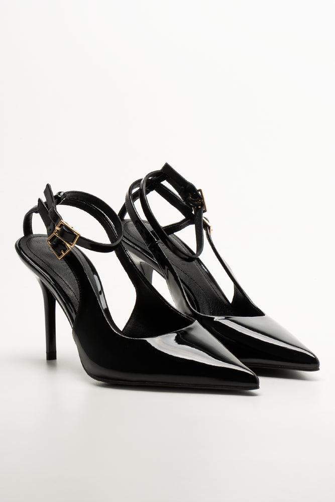 Court Ankle Strap Heels Black