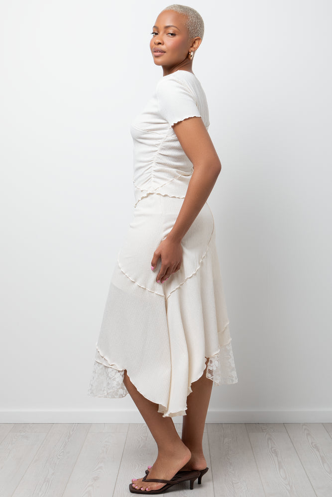 Short Sleeve Crinkle Lace Top Cream (1)