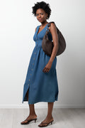Button Down Midi Denim Dress Blue (1)
