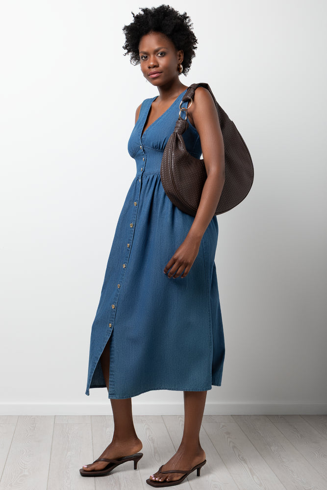 Button Down Midi Denim Dress Blue (1)