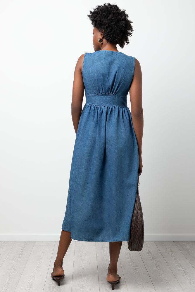 Button Down Midi Denim Dress Blue (2)