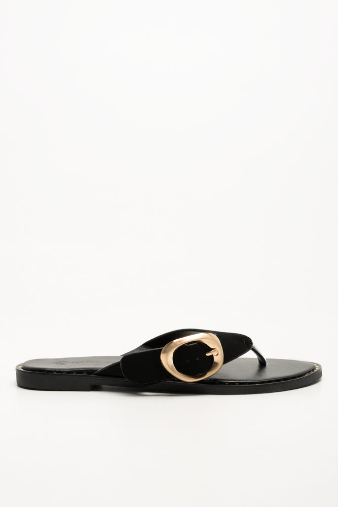 Buckle Thong Sandals Black