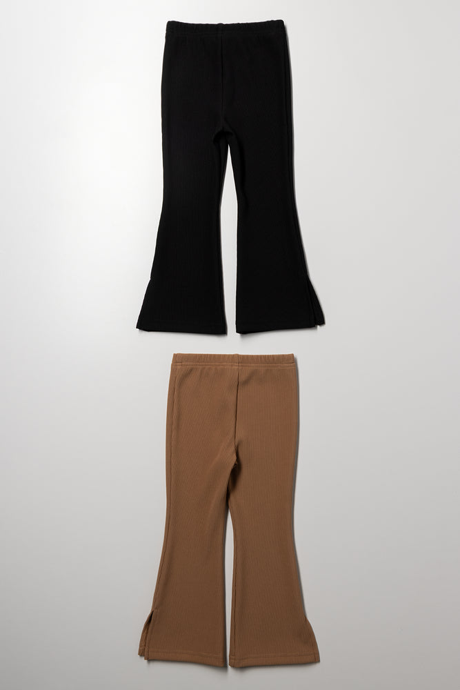 2 Pack Flare Leggings Natural And Black (2)