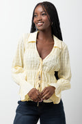 Long Sleeve Front Tie Top Yellow