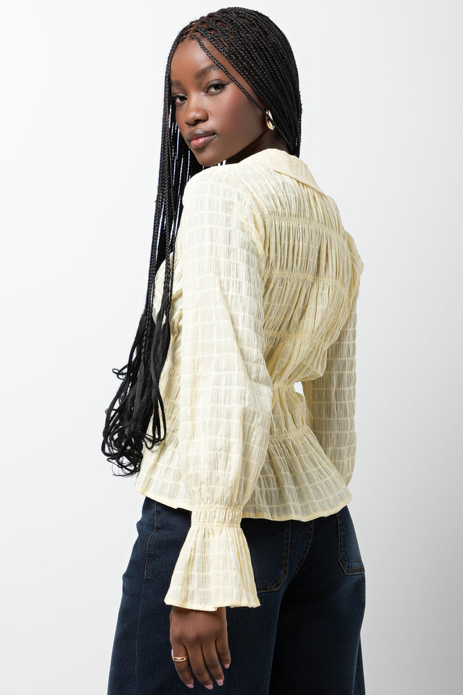 Long Sleeve Front Tie Top Yellow (2)