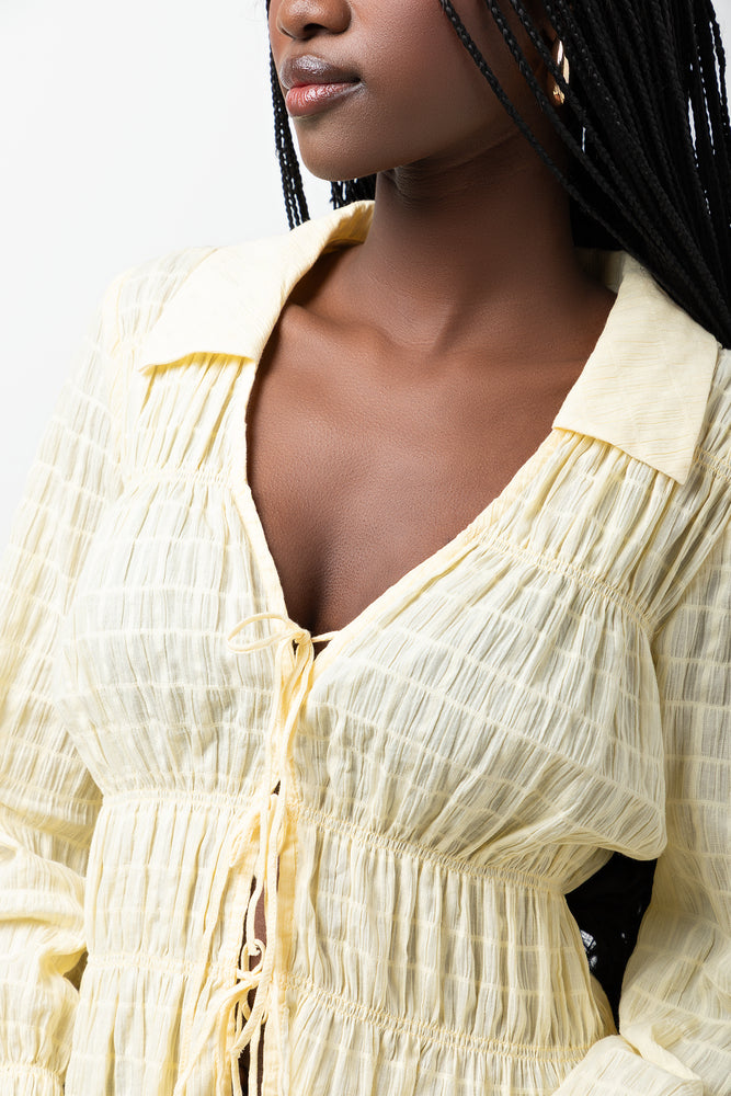 Long Sleeve Front Tie Top Yellow (3)
