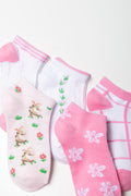 5 Pack Flower Socks Pink And White (1)