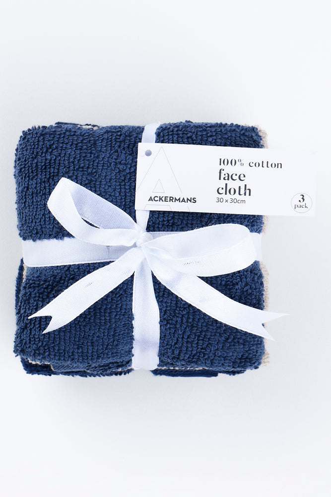 Navy & Stone 3 Pack Cotton Face Cloths