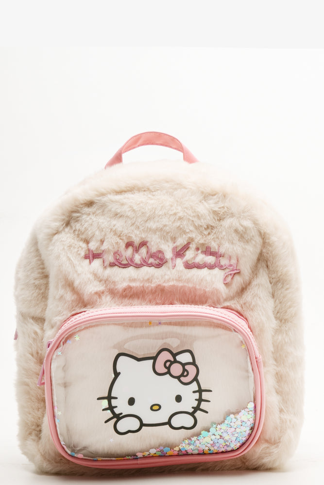 Hello Kitty Fur Backpack Cream And Pink