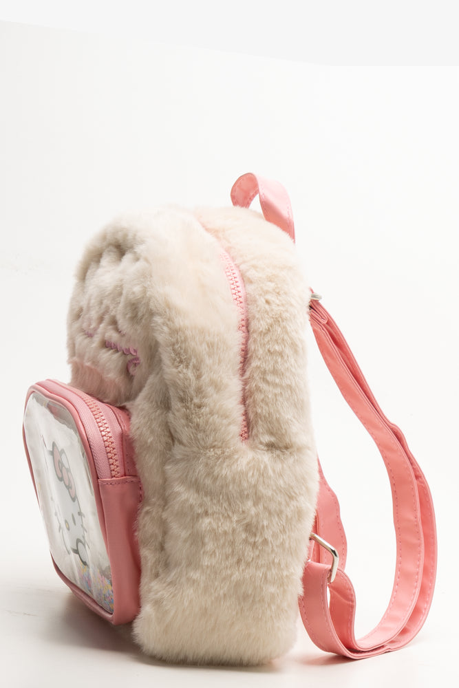 Hello Kitty Fur Backpack Cream And Pink