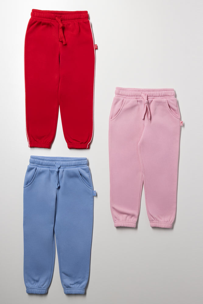 3 Pack Trackpants Red, Blue And Pink