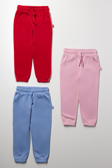 3 Pack Trackpants Red, Blue And Pink