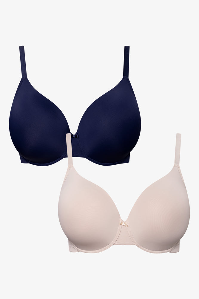 Plus Size 2 Pack T-Shirt Bras Navy And Natural