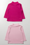 2 Pack Flower Turtleneck Long Sleeve T-Shirts Pink (2)