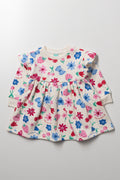 Fleece Dress with Frills & Flower Print