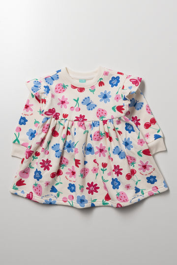 Fleece Dress with Frills & Flower Print