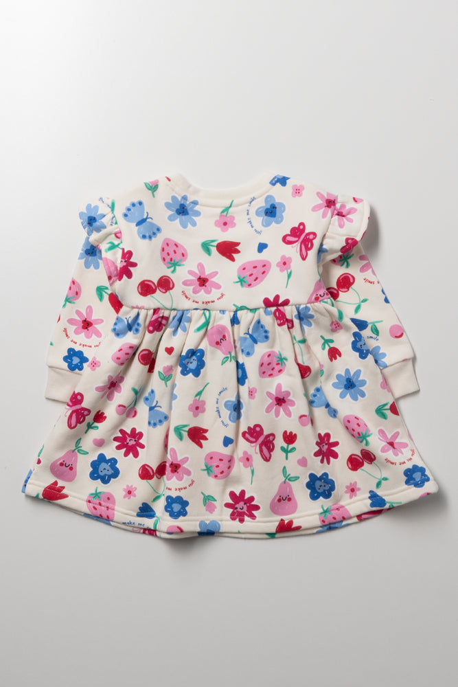 Fleece Dress with Frills & Flower Print (2)