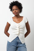 Button Through Knit Top Cream