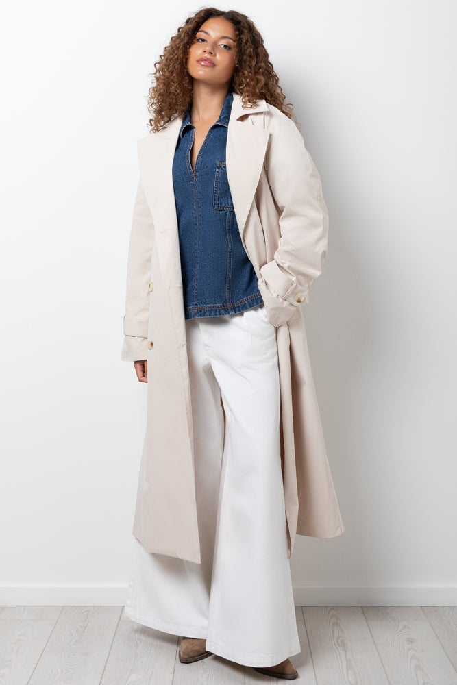 Lined Twill Trench Coat Cream
