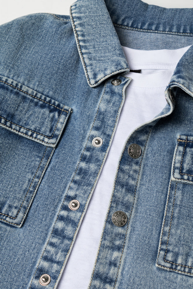 Denim Shirt And T-Shirt Set Blue And White (1)