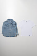 Denim Shirt And T-Shirt Set Blue And White (3)