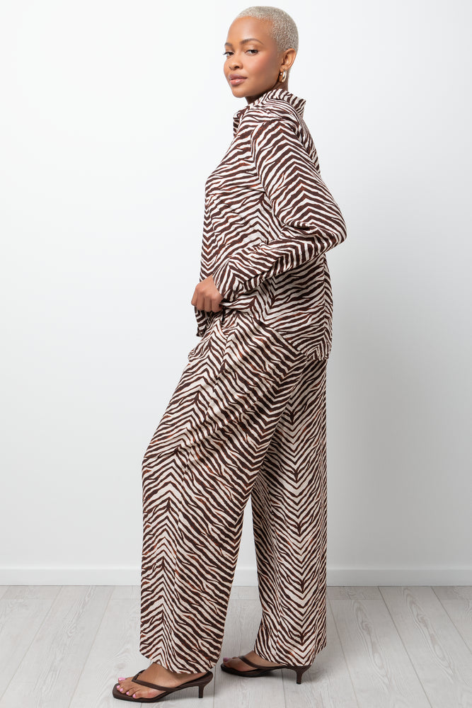 Long Sleeve Zebra Print Shirt Brown