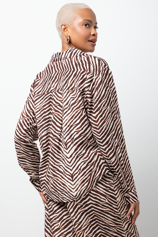 Long Sleeve Zebra Print Shirt Brown (2)