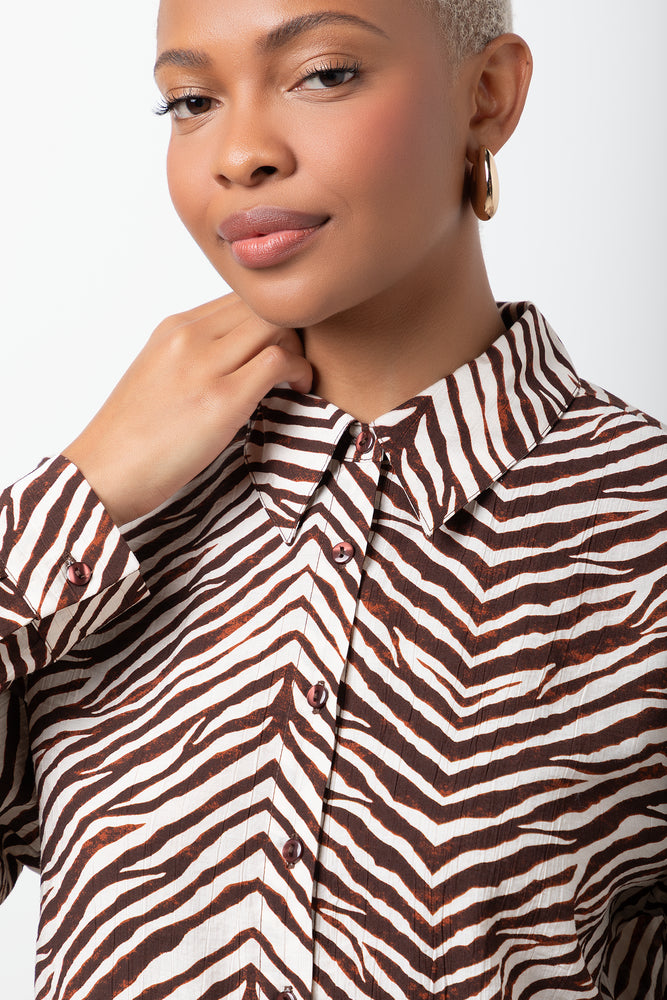 Long Sleeve Zebra Print Shirt Brown (3)
