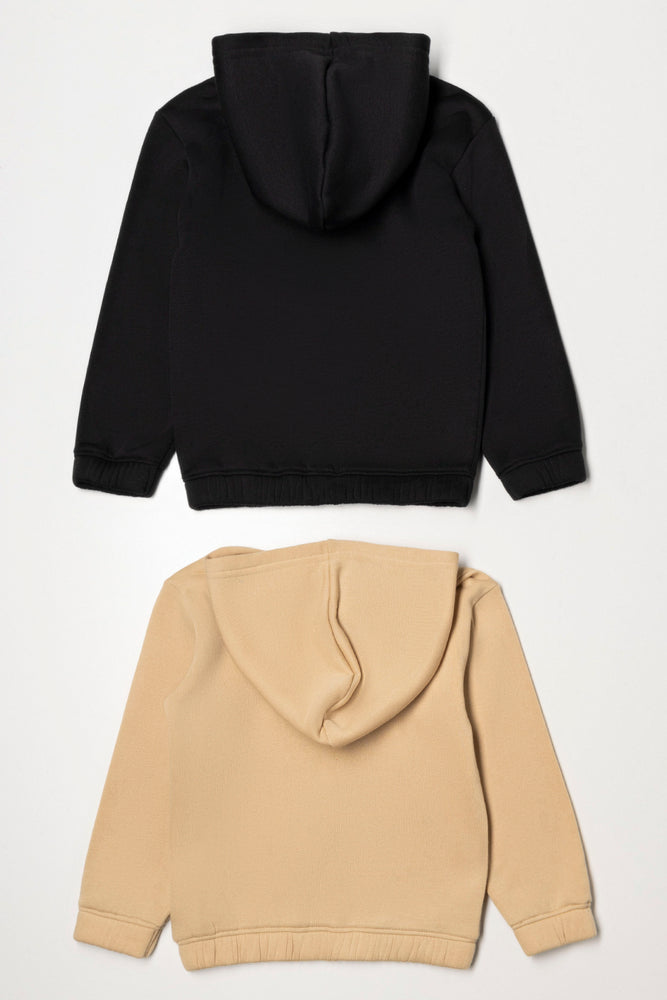 2 Pack Hooded Track Tops Black & Natural (2)