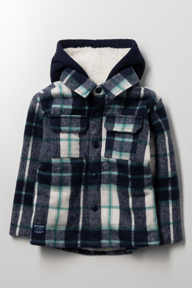 Melton Hooded Shacket Teal & Navy