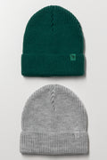 2 Pack Rib Beanies Green And Grey