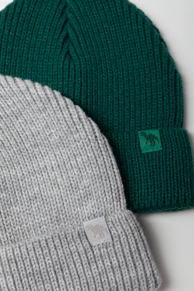2 Pack Rib Beanies Green And Grey (1)