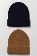 2 Pack Ribbed Beanies Brown & Navy