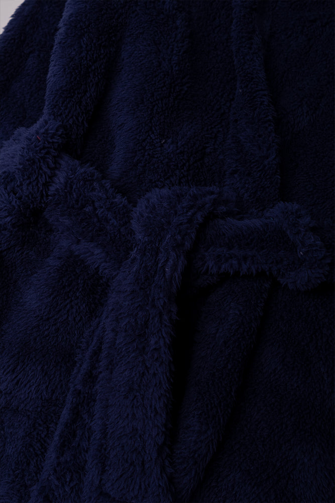 Shaggy Fleece Gown Navy (1)