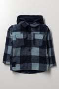 Check Melton Hooded Shacket Blue