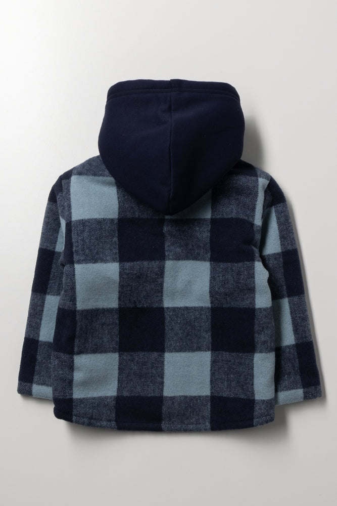 Check Melton Hooded Shacket Blue (2)