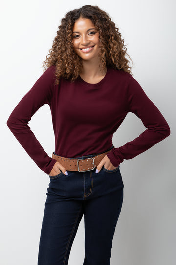Long Sleeve Crew Neck T-Shirt Burgundy
