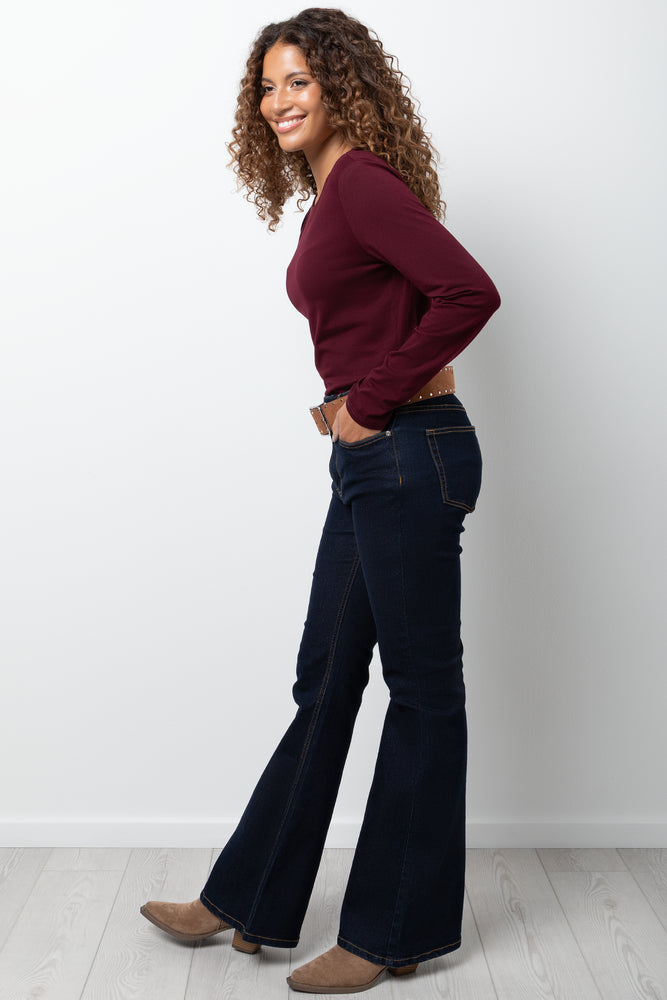 Long Sleeve Crew Neck T-Shirt Burgundy (1)